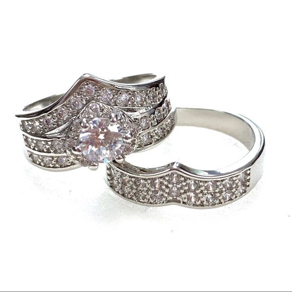 2 Set White Sapphire 18k White Gold Filled Ring - Picture 6 of 8